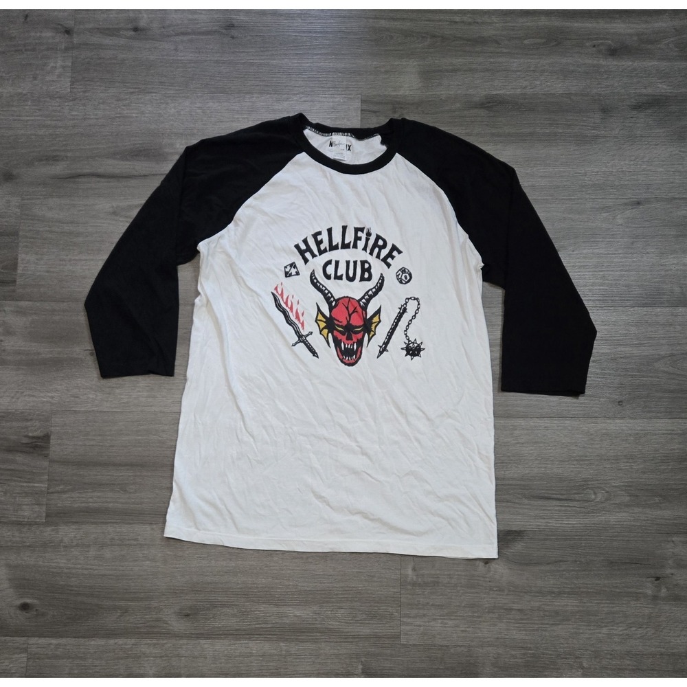 Pacific Stranger Things Hellfire Club Raglan 3/4 Sleeve Crew Tee Large